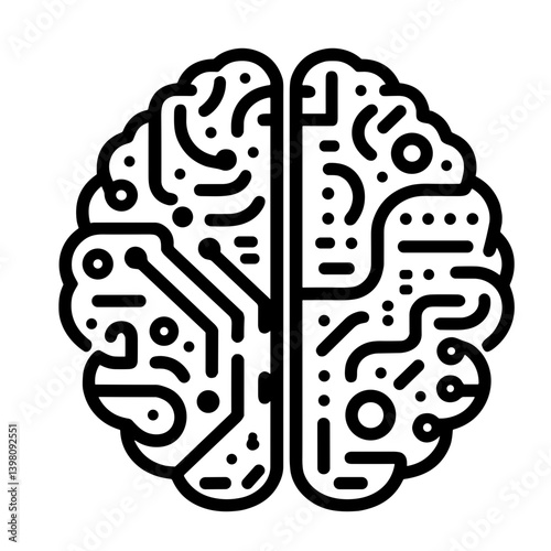 Minimalistic mindset shift AI brain icon illustration in black and white line art style