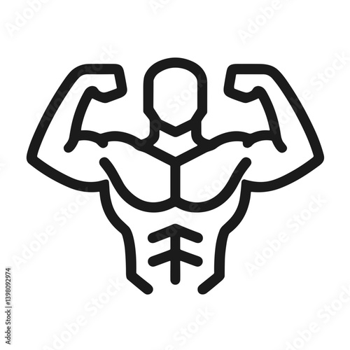 Minimalistic muscle flexing illustration of a muscular figure in black and white line art style