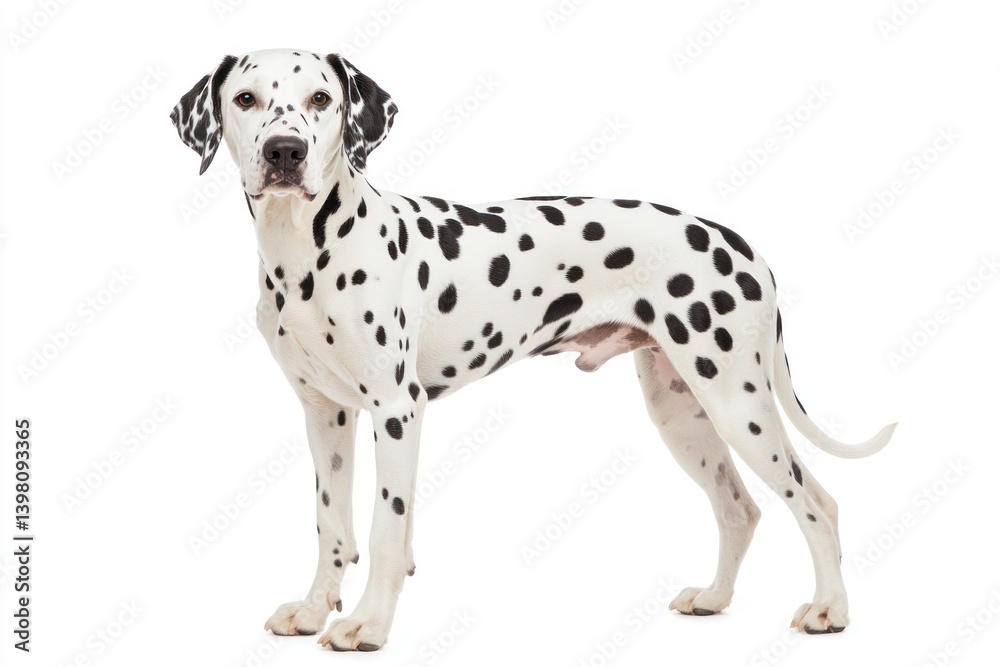 Dalmatian dog standing, white background, studio shot, pet portrait Dalmatian dog standing, white background, studio shot, pet portrait
