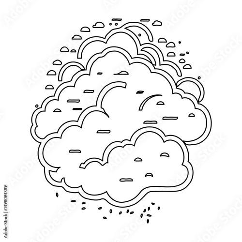 Stylized monochrome sketch of cumulus clouds formation with descending droplets