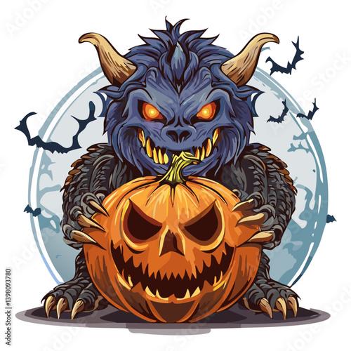 halloween monster with a pumpkin 