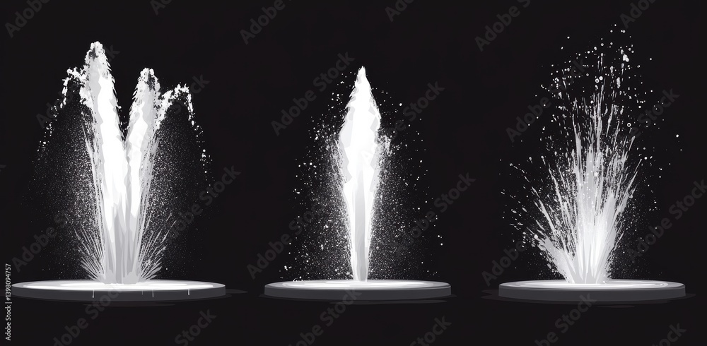custom made wallpaper toronto digitalWater Fountain Display: A striking artistic composition presents three elegant water fountains, captured with exceptional clarity against a dark backdrop.