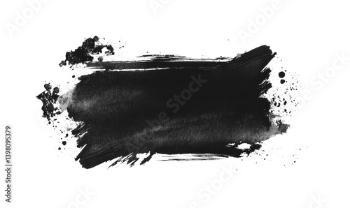 Grunge Ink Frame with Splatter and Brush Isolated on Transparent Background