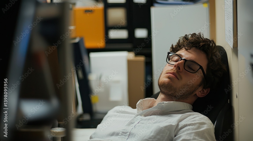 A sleepy office worker struggling to focus. A sleepy office worker struggling to focus.