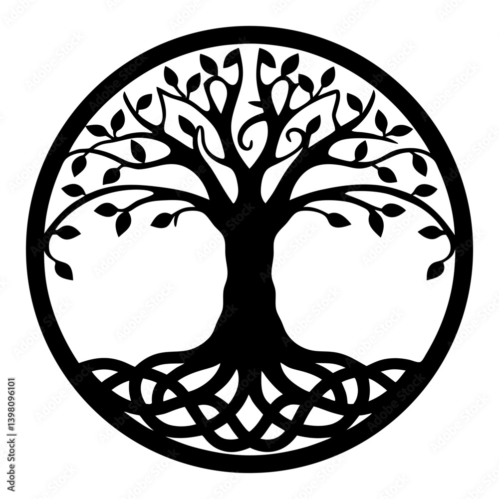 Circular Tree of Life Symbol Celtic Knotwork Design Black and White Illustration Circular Tree of Life Symbol Celtic Knotwork Design Black and White Illustration