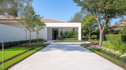 Wallpaper Mural Modern house exterior with manicured landscaping and driveway Torontodigital.ca