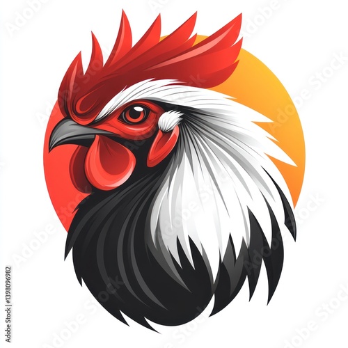 Wallpaper Mural Rooster head illustration, sunrise backdrop, farm animal profile, logo design. Torontodigital.ca