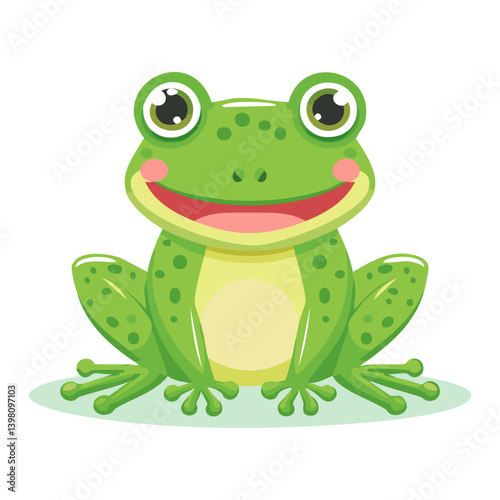 green frog on white background. funny frog cartoon 