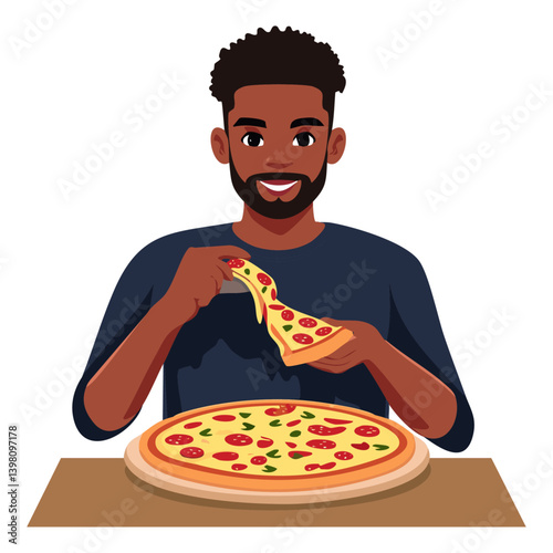 man eating pizza