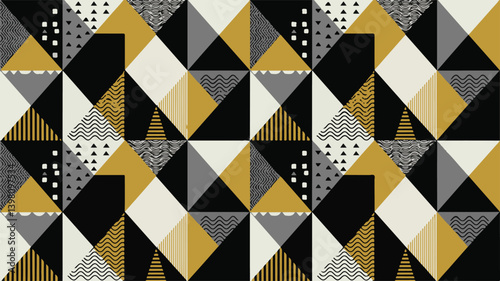 Geometric Pattern With Triangles In Black Gold Gray And White Tones Seamless Design