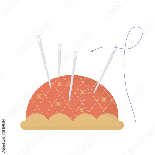 vector sewing tools, needle thread and pin cushion