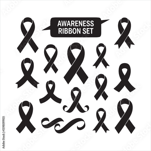 awareness ribbon set black silhouette
