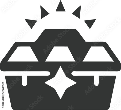 Treasure Chest With Gold Bars and Shining Star Detail on a Transparent Background