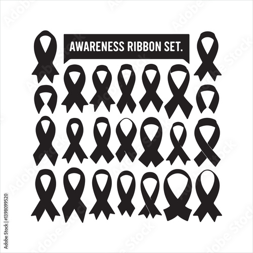 awareness ribbon set black silhouette
