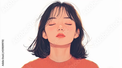 Obraz na płótnie Abstract portrait of a young woman with closed eyes on a light background. Suitable as a background for designs related to meditation, relaxation and inner peace. w salonie