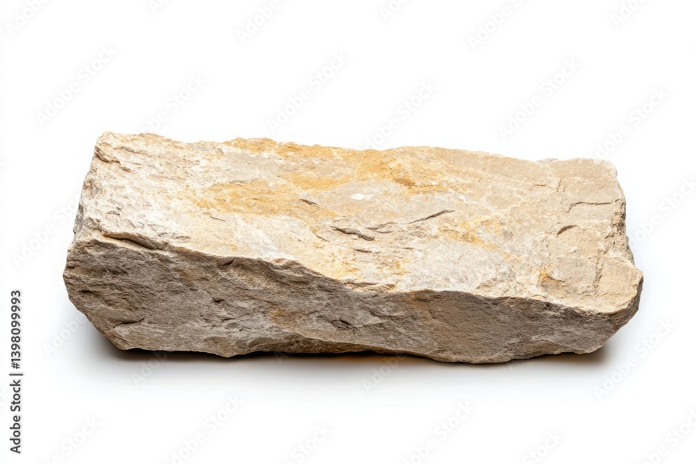Rough beige stone tile with natural textured surface isolated on white background Rough beige stone tile with natural textured surface isolated on white background