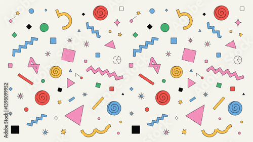 Retro Geometric Shapes Pattern Bright Colorful Memphis Design Background