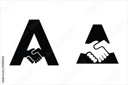 Black And White Abstract Graphic Of Handshake Forming Letter A And Triangle