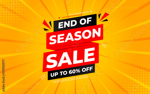 End Of Season Sale banner. Season offer price label design. Product discount festival tag design. Season Super Sale banner template. Flat sale Vector Illustration.