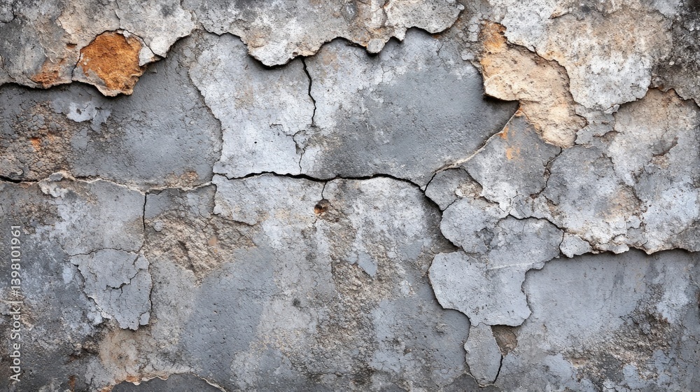 An old cracked wall with peeling plaster and rust marks. Background for grunge style design or apocalyptic scenarios.