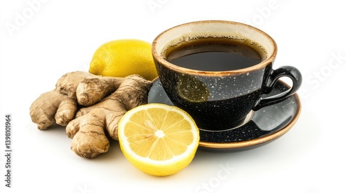 A Mug of Warm Tea with Ginger and Lemon, Offering Comfort and Refreshment in a Simple Yet Inviting Presentation