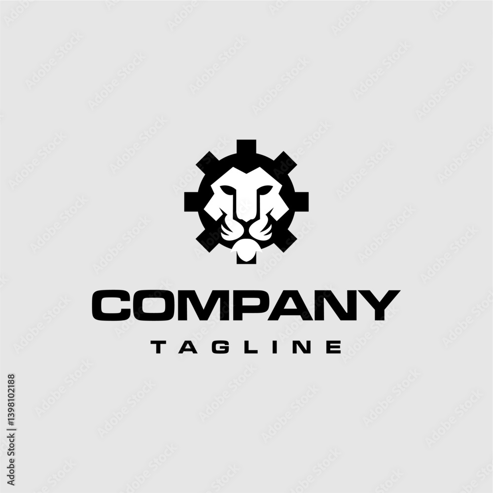 Black And White Lion Head Inside Gear Logo Design Black And White Lion Head Inside Gear Logo Design