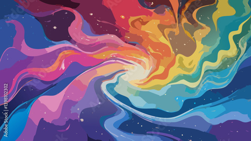 Create a visually arresting abstract background utilizing three complementary colors, arranging them in a dynamic, swirling pattern that suggests cosmic energy