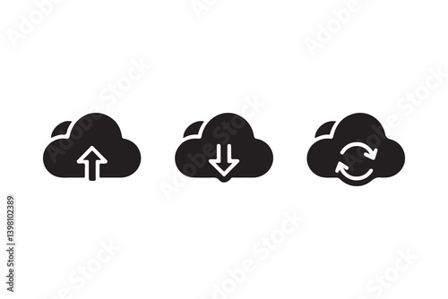Cloud Computing Icons for Uploading, Downloading, and Syncing