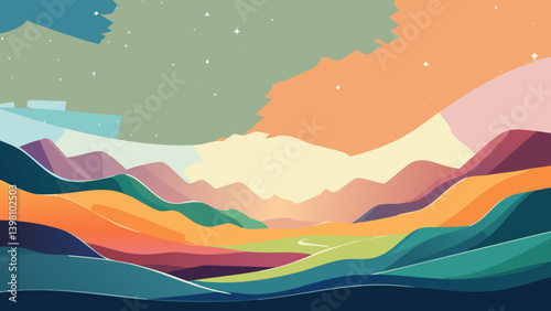 Create a visually arresting abstract background with three complementary colors, emphasizing organic, flowing shapes that suggest a celestial nebula 