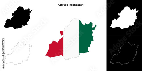 Acuitzio municipality (Michoacan) outline map set