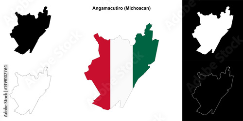 Angamacutiro municipality (Michoacan) outline map set