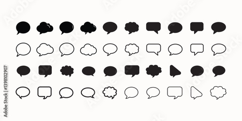 Speech Bubble and Chat Icon Silhouettes for Communication, Messaging App UI, Text Bubbles, and Social Media Graphics
