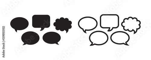 Speech Bubble and Chat Icon Silhouettes for Communication, Messaging App UI, Text Bubbles, and Social Media Graphics