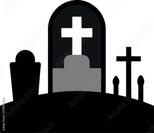 graveyard-with-tombstones---white-background