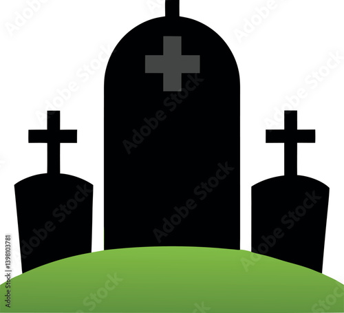 graveyard-with-tombstones---white-background