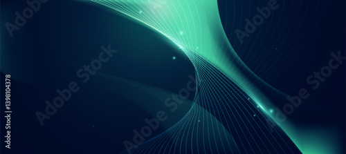 Modern abstract green wave on dark teal background,tech banner, corporate business concept, hi-tech abstract background, vector illustration for business or presentation
