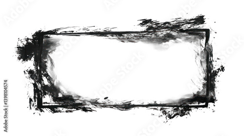 Grunge Ink Frame with Splatter and Brush Isolated on Transparent Background