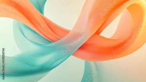 Abstract image of a smooth, translucent twisted ribbon with shades of teal and orange