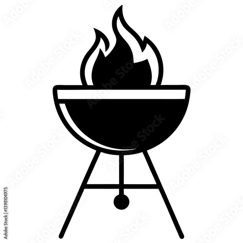 Barbecue Grill With Fire Black And White Icon For Summer Cooking Celebration