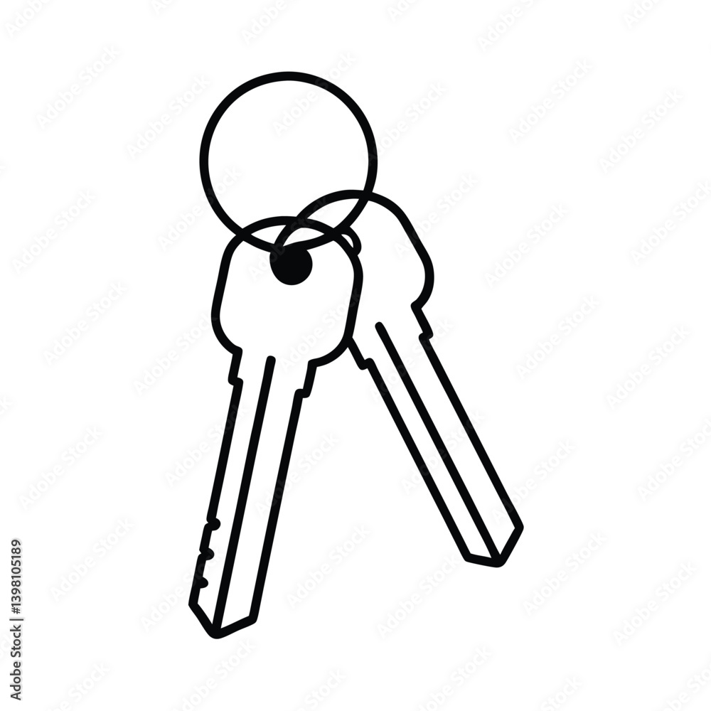 Two Keys On Ring Minimalist Line Art Icon Security Concept Vector Illustration Two Keys On Ring Minimalist Line Art Icon Security Concept Vector Illustration
