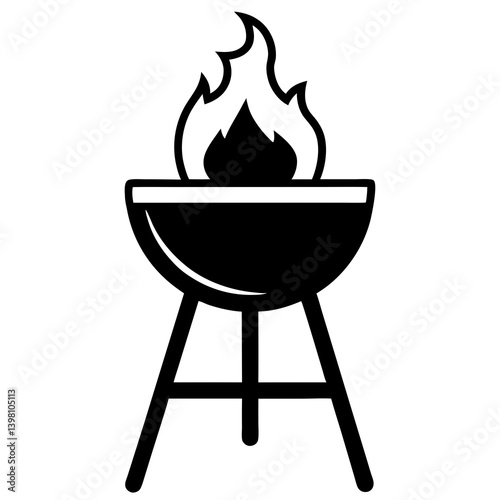 Grill With Flames Icon Vector Illustration For Summer Barbecue Cookout Party