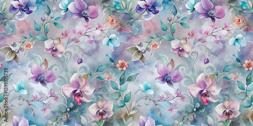 Delicate watercolor floral pattern in soft pastel hues.