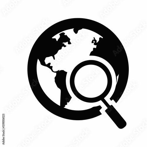 Global Search Exploring The World Examining Earth With Magnifying Glass Icon