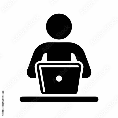 Person Working On Laptop Icon Simple Remote Work Concept Vector Illustration