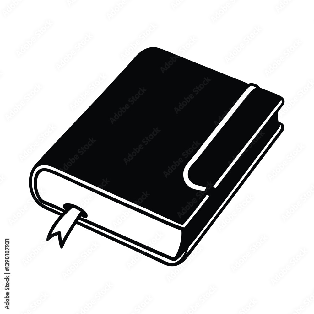 Black Sketchbook Vector Illustration With Bookmark And Elastic Closure Detail Black Sketchbook Vector Illustration With Bookmark And Elastic Closure Detail