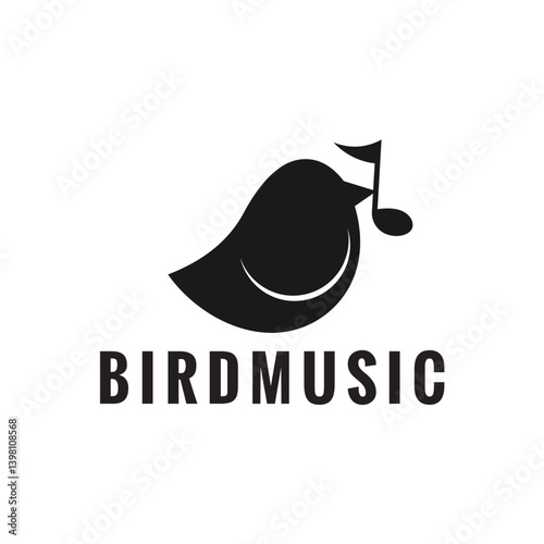 Black Bird Silhouette Music Note Logo