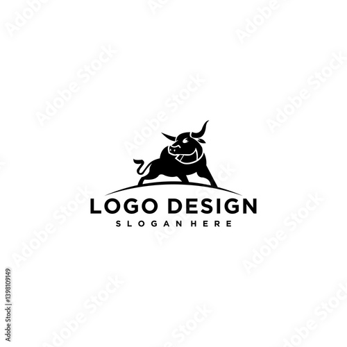 Black Bull Logo Design Silhouette on White Background