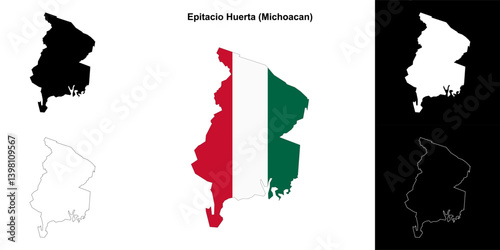 Epitacio Huerta municipality (Michoacan) outline map set