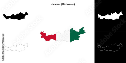 Jimenez municipality (Michoacan) outline map set