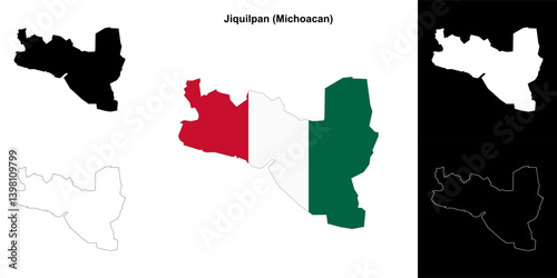 Jiquilpan municipality (Michoacan) outline map set